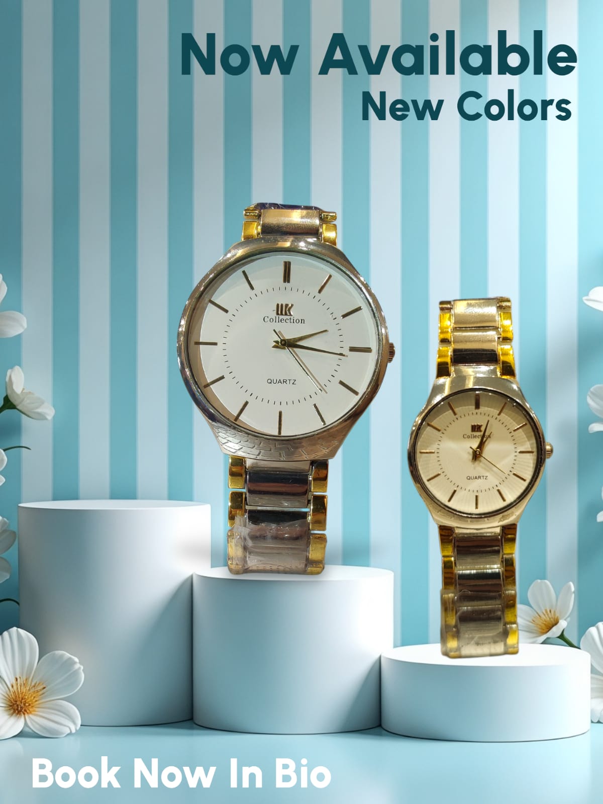 Couple Watch Set – Silver & Gold | Quartz Movement | Gift for Him & Her