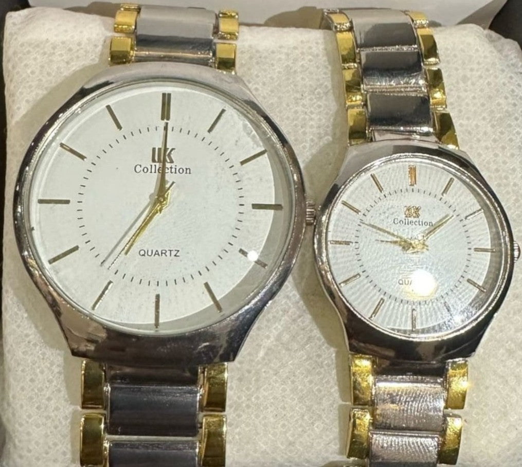 Couple Watch Set – Silver & Gold | Quartz Movement | Gift for Him & Her